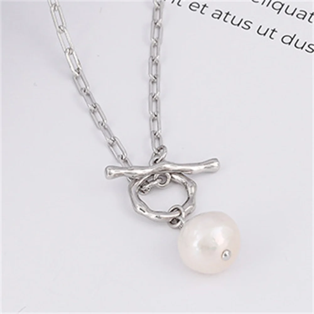 

European & American S925 Silver Necklace, Baroque Pearl OT Clasp, Retro Minimalist Short Women's Chain Jewelry