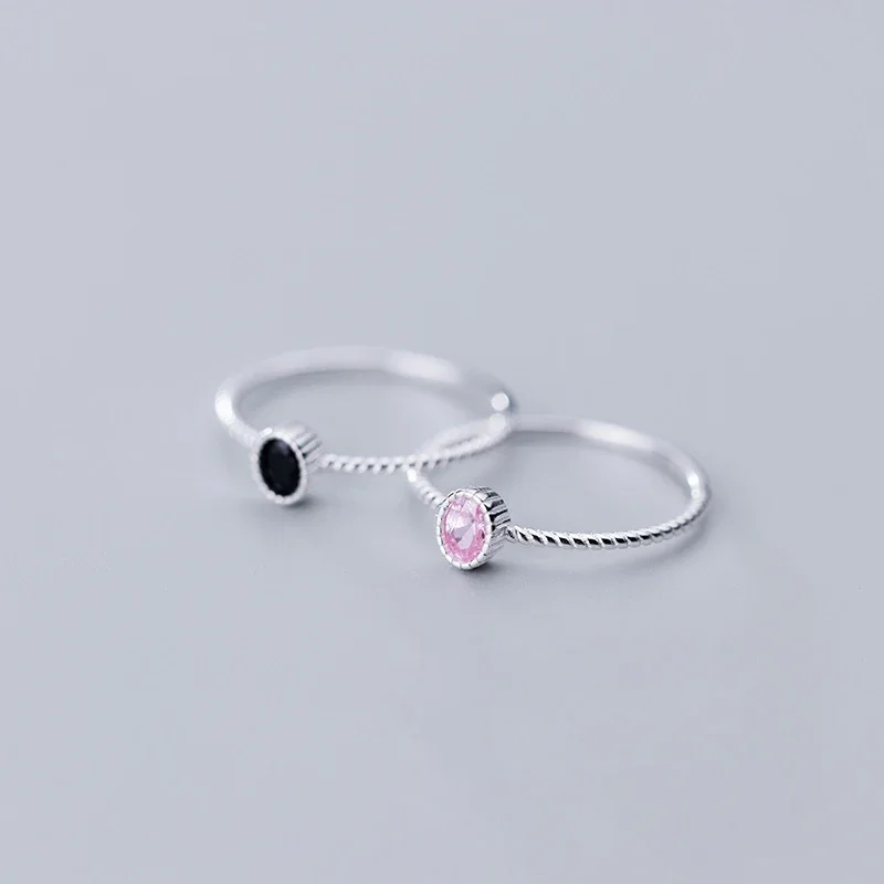 Fashion 925 Sterling Silver Black Zircon Oval Round Ring For Charming Women Minimalist Fine Jewelry Cute Accessories