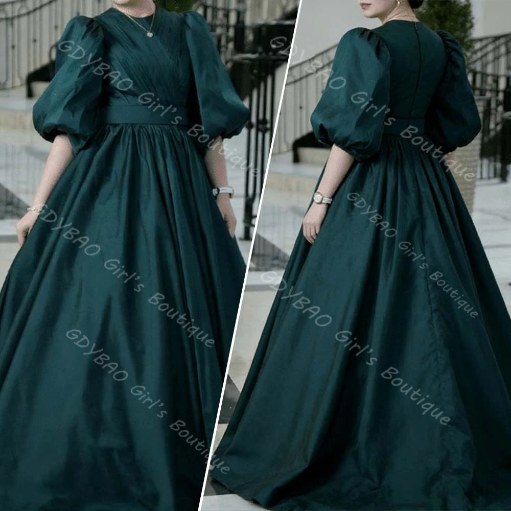 

Элегантное плиссированное платье из тафты А-силуэта/принцесс-силуэта для девочек на свадьбу, с круглым вырезом, рукавами-баллонами, для вечеринок и причастий, на заказ