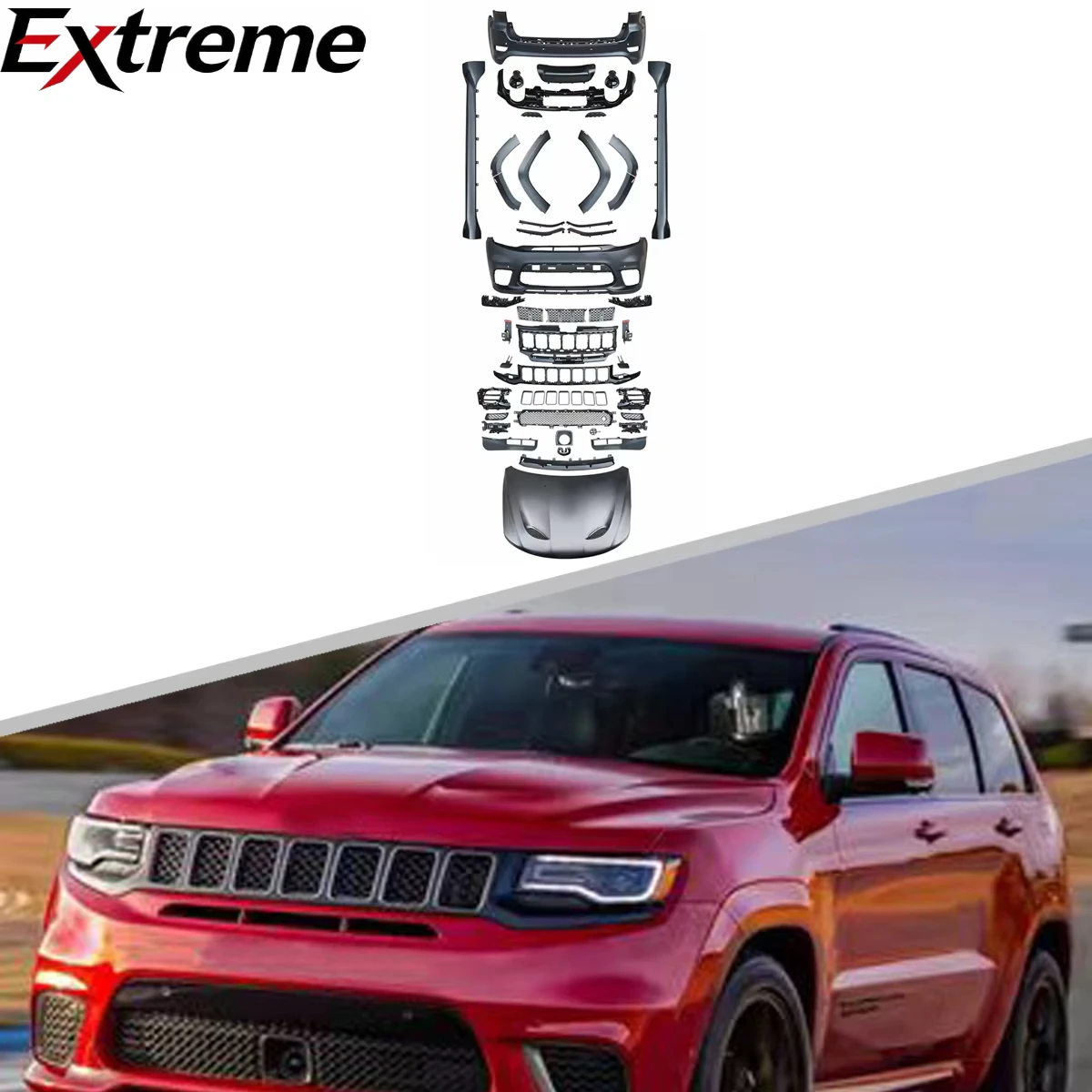 

Car Rear Bumper for SRT Bodykit Jeep Grand Cherokee Front Rear Bumper Grille Side Skirts Hood Car Bumpers