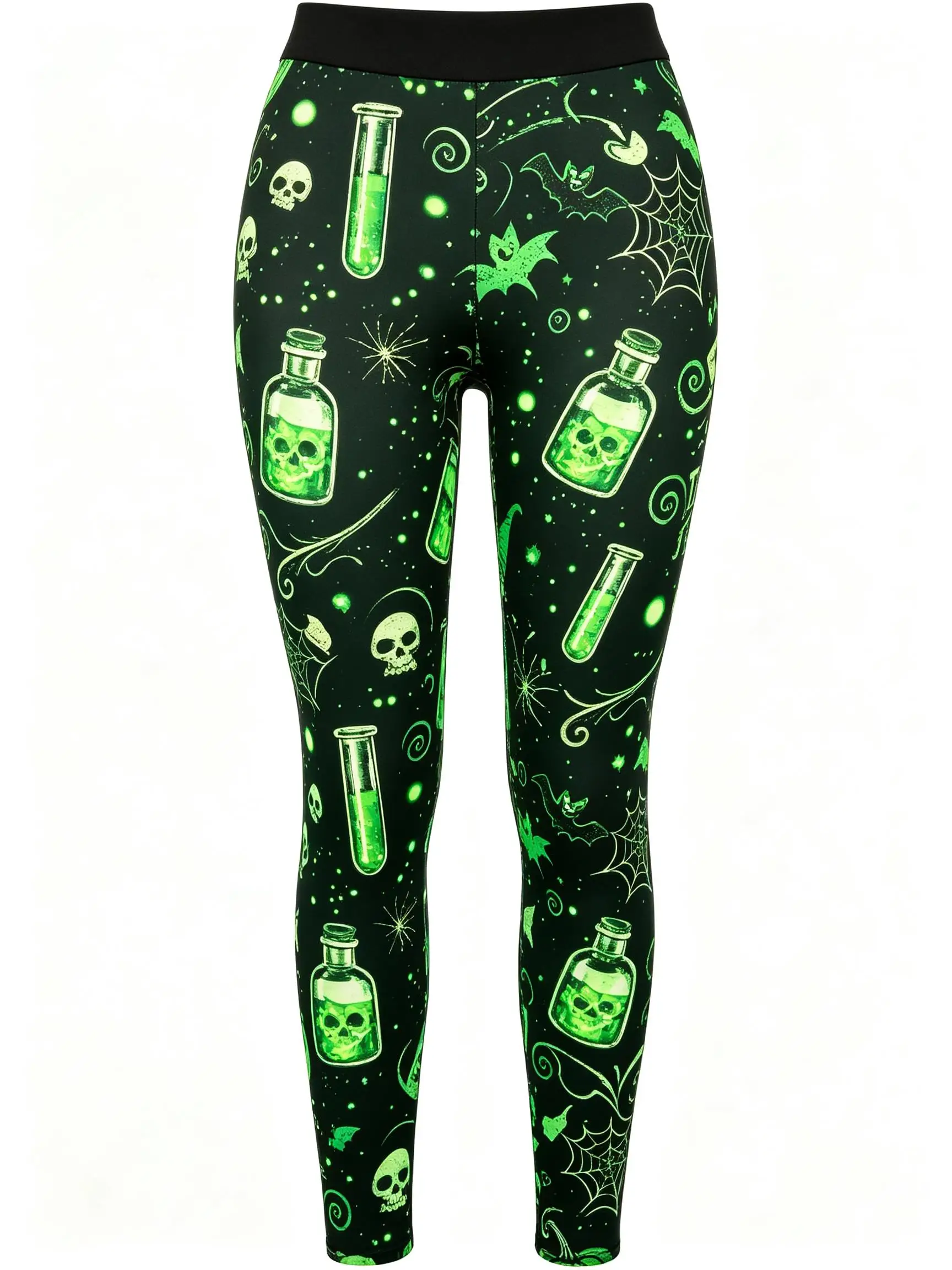 Women Mid Waist Fleece Lined Leggings Skull Red Rose Print Slim Stretch Pants Halloween Party Gothic Trousers - view 3