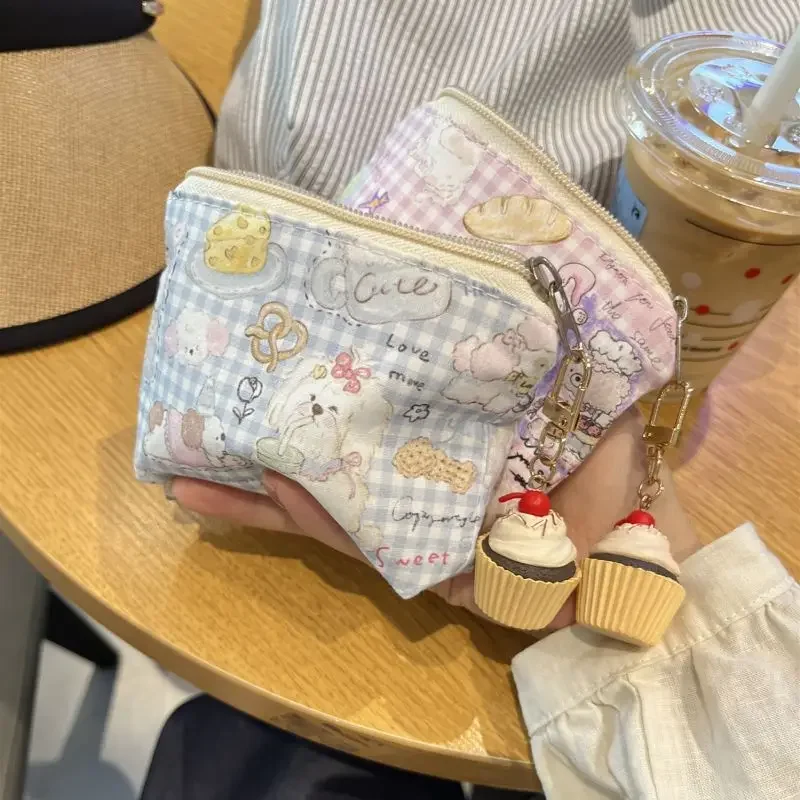 BOMO Cute Wallets for Women Kawall Square Cartoon Fashions Cotton Fabric Coin Purse Printing Zip Bag Youth Pretty Wallet