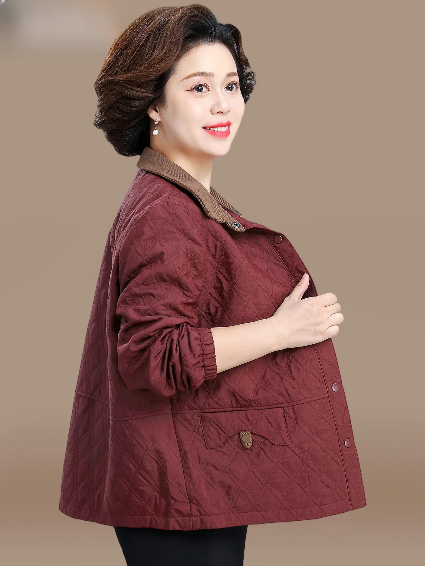 

Casual Sle ort Loose Women's Jaet Autumn Wear for Middle-Aged And ly Faionable And Warm Polyester Fiber Coat