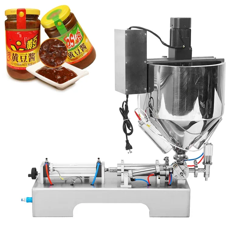 Máquina llenadora de pasta de un solo boquilla, aderezo para ensalada de crema, salsa de sésamo, salsa de chile, calefacción eléctrica, máquina llenadora de tipo agitador