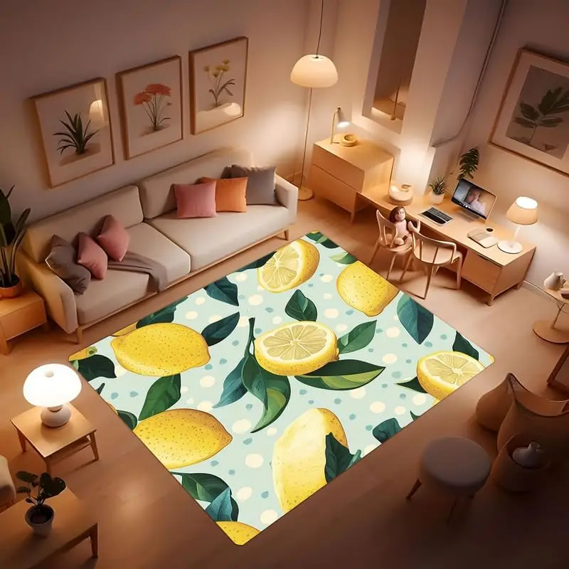 

Simple Modern Watercolor Print Lemon Tree Rug, Indoor Comfortable Soft Breathable Rug, pet Friendly Non-Slip for Kitchen Porch
