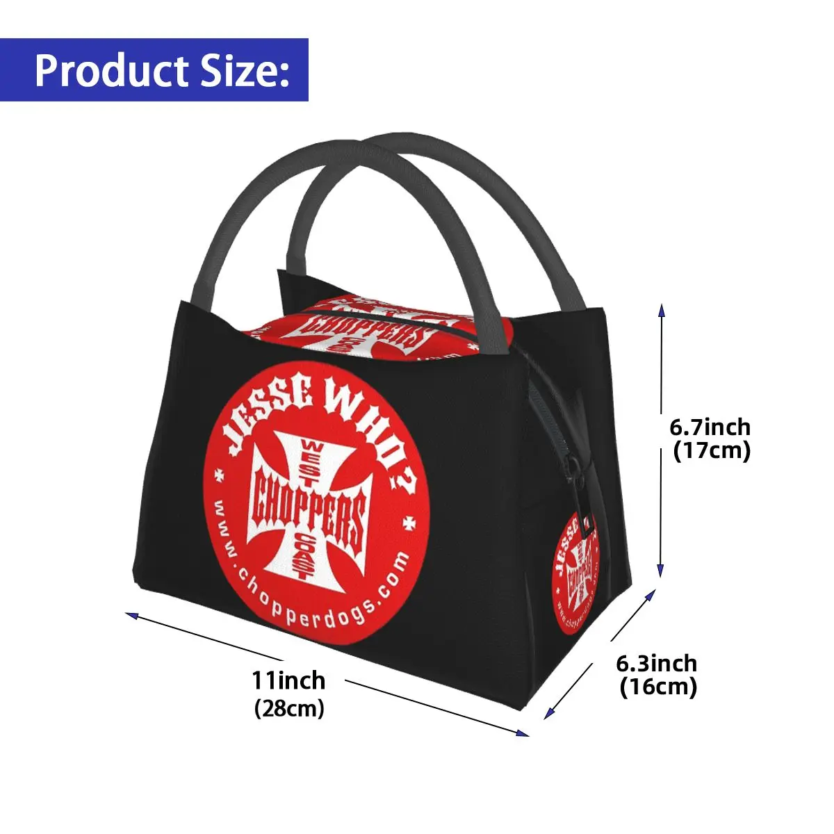 Personalized West Coast Iron Cross Choppers Insulated Lunch Bag for Women Children Portable Food Boxes Thermal Lunch Box Tote