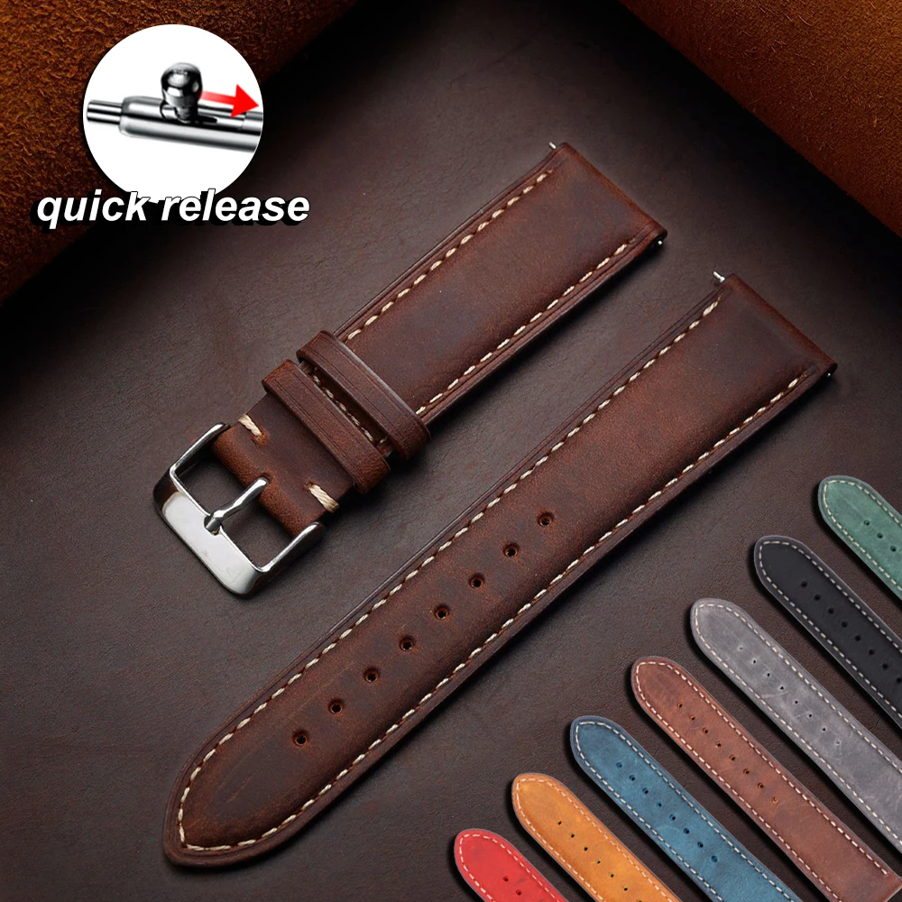 14mm 16mm 18mm 20mm 22mm 24mm Uhrenarmband Vintage Dunkelbraun Schnellverschluss-Uhrenband für Samsung Galaxy Watch 8/7/6/5/4