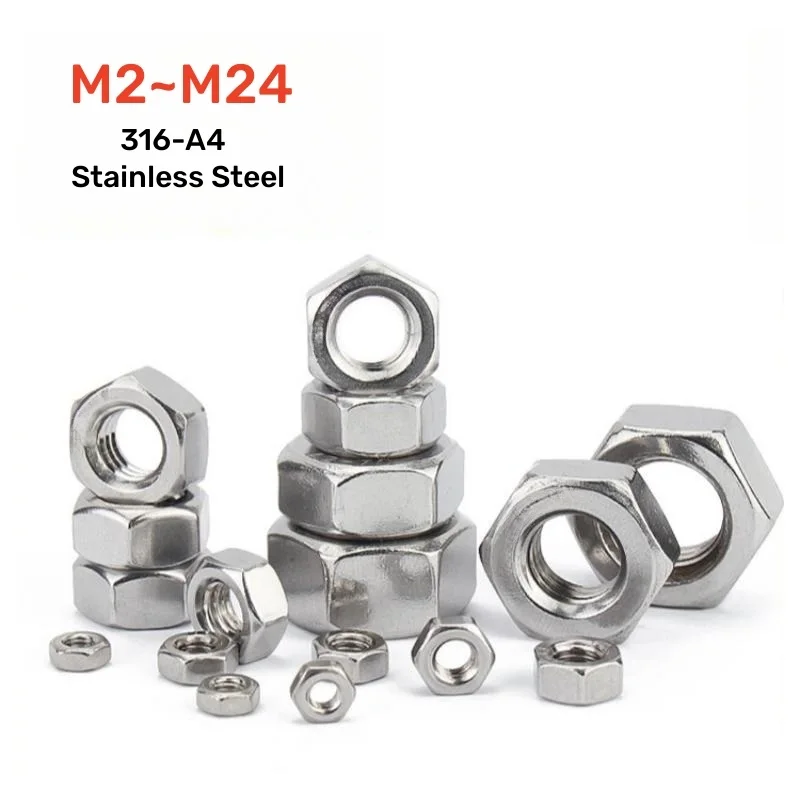 316-A4 Stainless Steel Marine Grade Hexagon Hex Full Nuts DIN934 M2 M2.5 M3 M4 M5 M6 M8 M10 M12 M14 M16 M18 M20 M22 M24