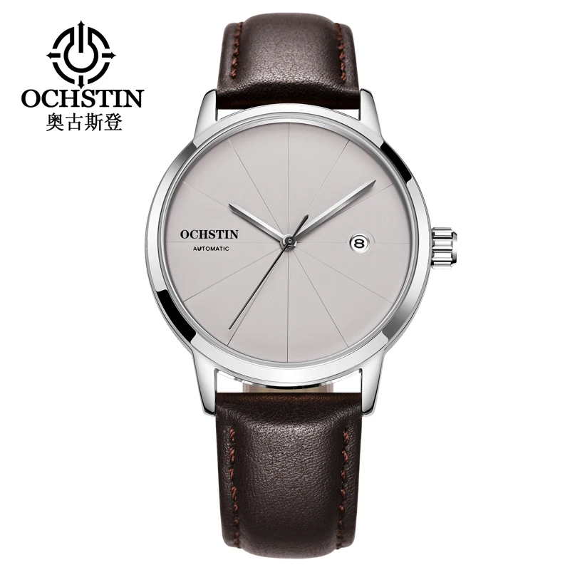 OCHSTIN-reloj mecánico automático para hombre, pulsera con esfera minimalista, fecha automática, correa de cuero y nailon, regalo