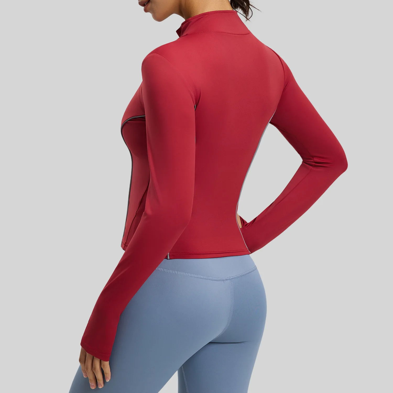 Yoga Clothes Peach Line Reflective Jacket Slim Stand-up Collar Wear Fitness Jacket Women