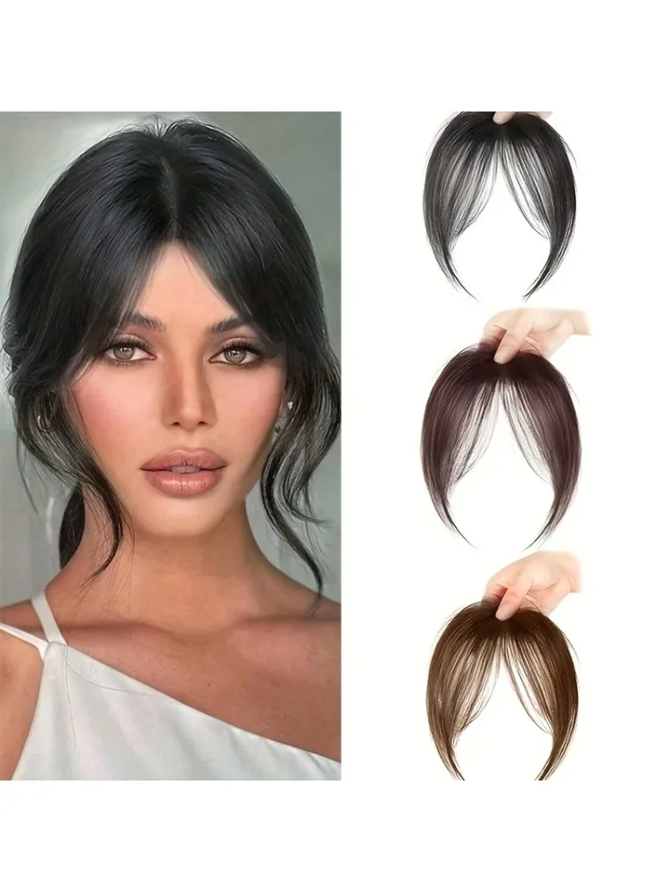 Synthèse perruque partie centrale frange Extensions de cheveux pince devant naturel sans couture français Oblique frange huit caractères frange