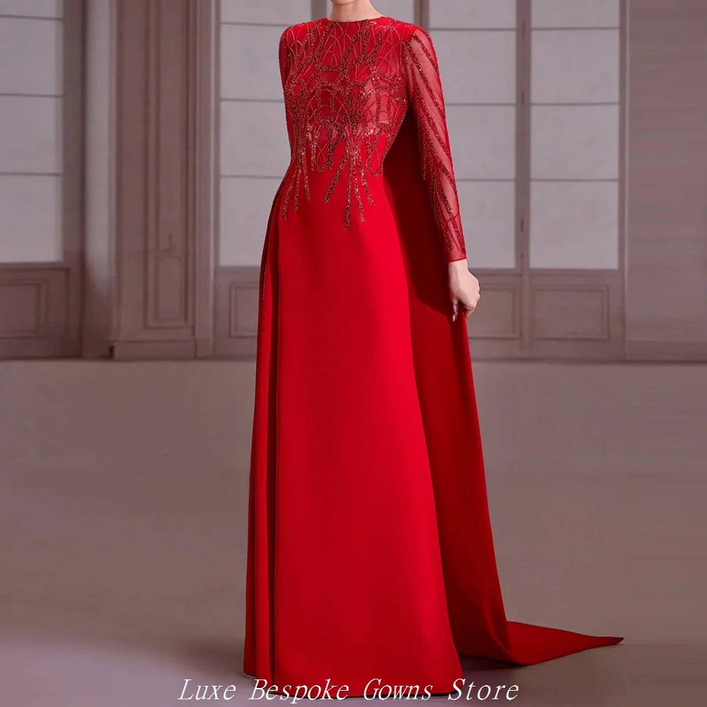 Formelle Abendkleider für Damen, A-Linie, bodenlang, O-Ausschnitt, volle Ärmel, Ballkleider, modische, mit Pailletten besetzte, drapierte, maßgeschneiderte Kleider