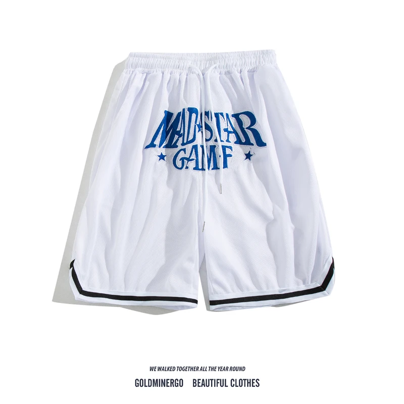 

Спортивные брюки в стиле американского хип-хопа, мужские повседневные брендовые баскетбольные брюки средней длины с вышивкой букв, крутые свободные брюки с пятью точками