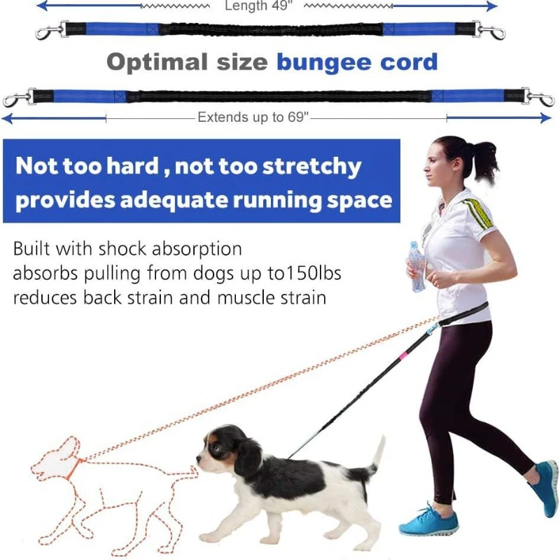 Hands-free Large Dog Running Retractable Supplies Walking  Training,adjustable Waist Belt Dogs Pet Waist Bungee Free Jogging 2