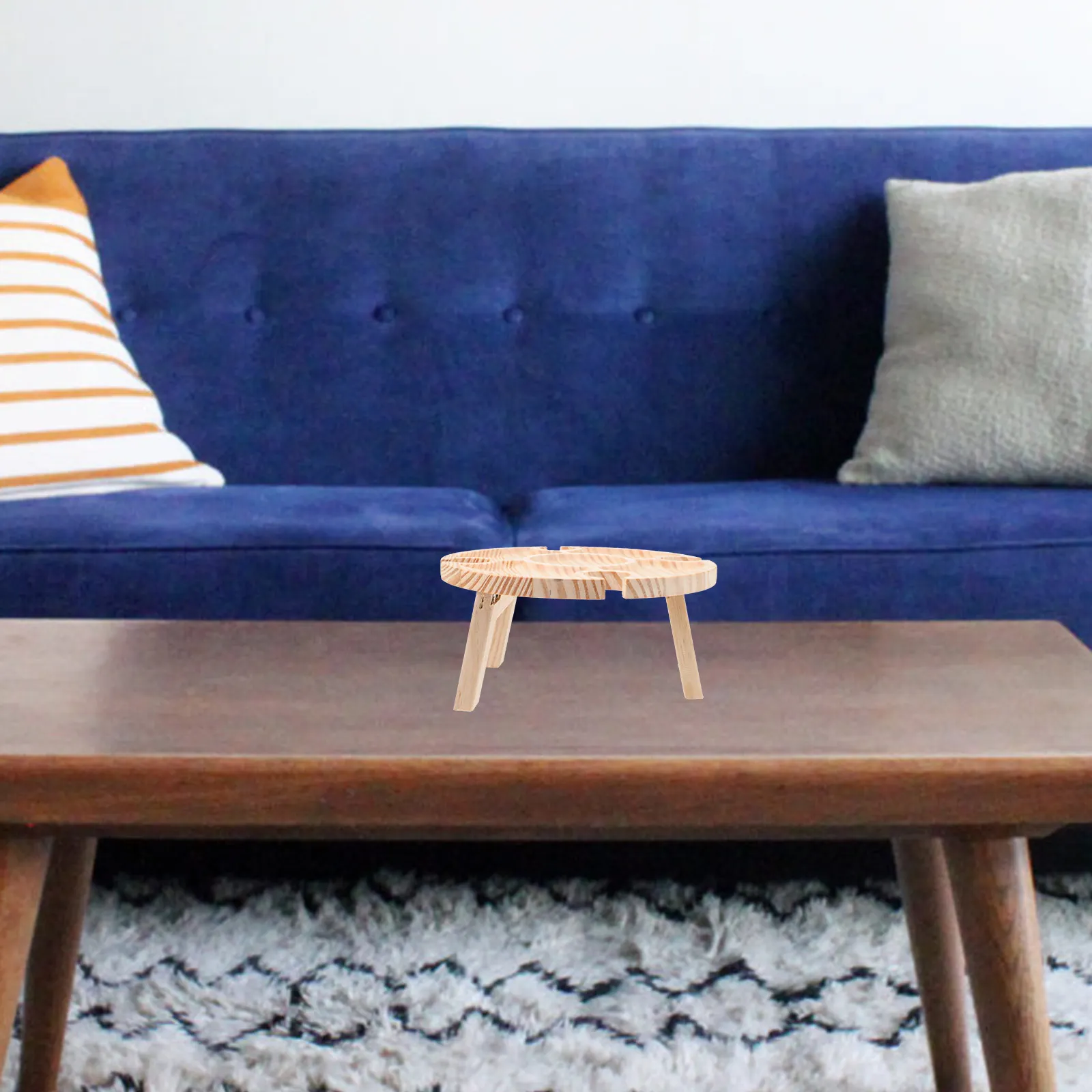 

Portable Wooden Picnic Table Round Home Snacks Desk Glass Serving Compact Lightweight Practical Outdoor Party