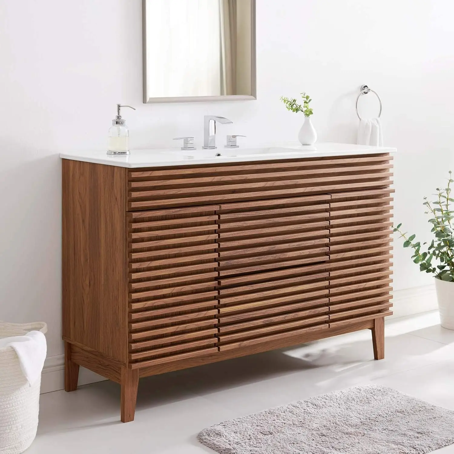 

Render Vanity Floor, Single Sink, Walnut White