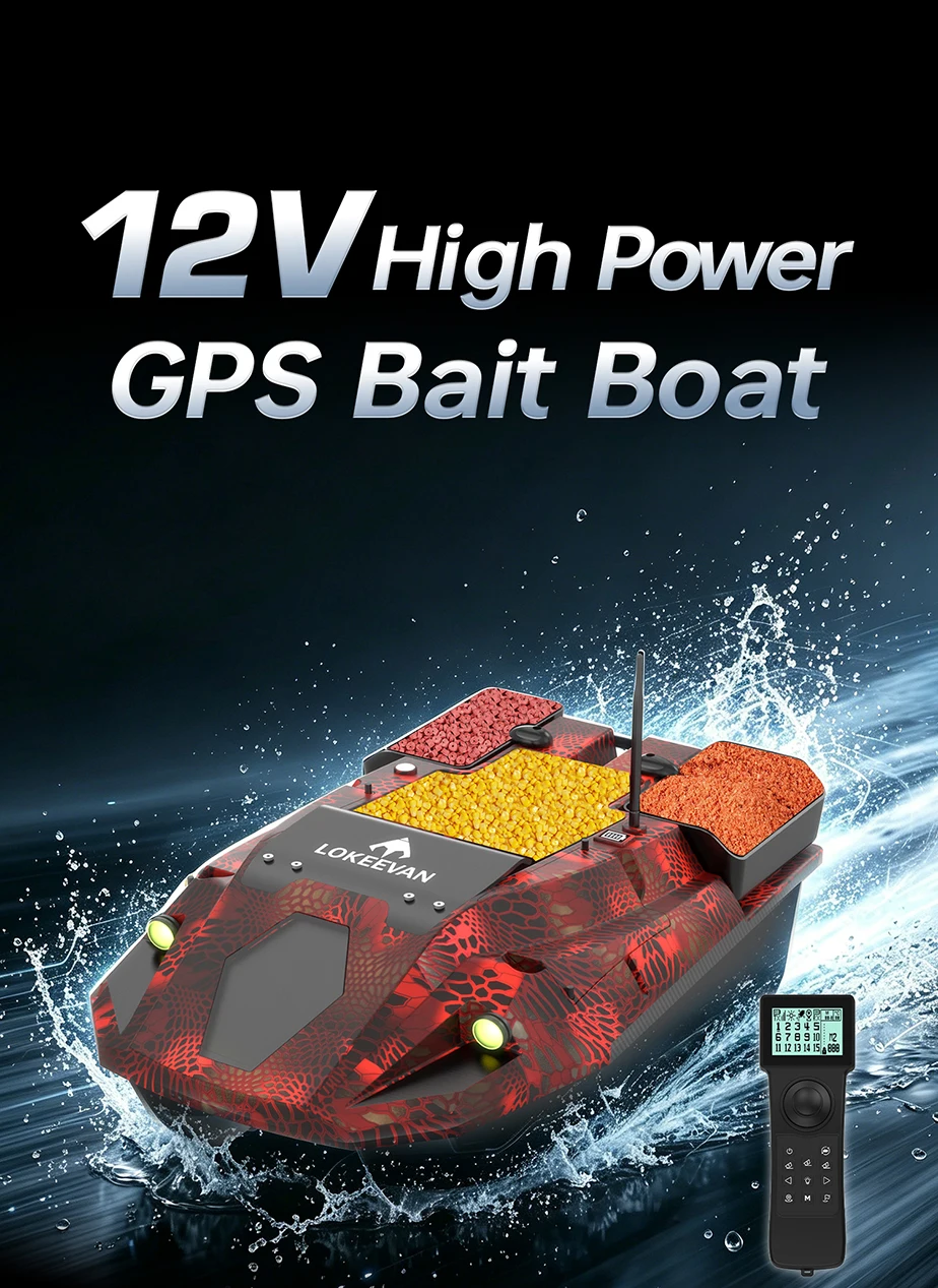 LOKEEVAN GPS-Köderboot mit 100 GPS-Standorten, Fischfinder für Tiefe und Wassertemperatur, automatische Rückkehr mit großem Köderbehälter, 2,5 kg Ladekapazität, 15600x2 mAh Köderboot mit 600 m Reichweite. – Detail 1