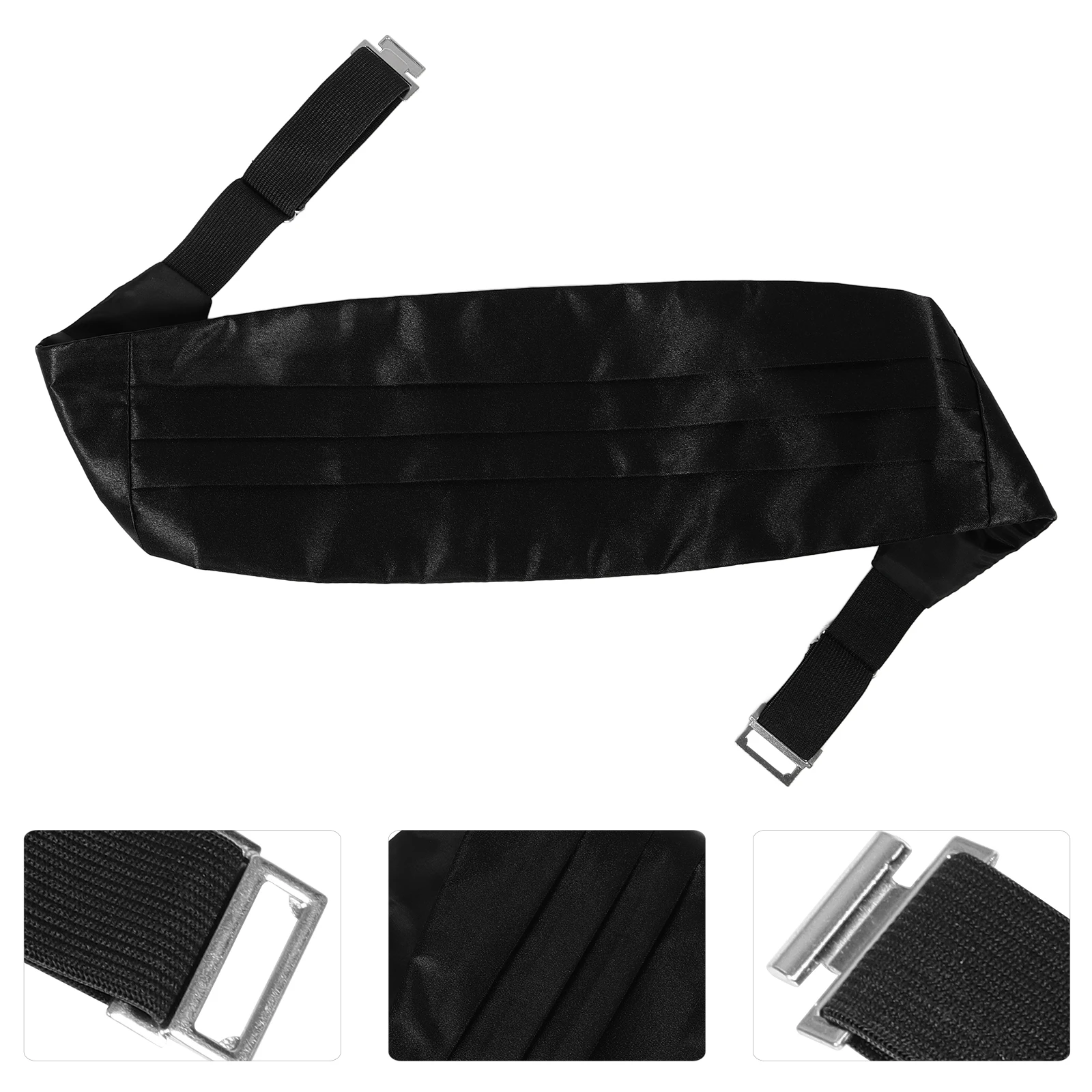 

Black Cumberbund Set Men Adjustable Dress Belt Bow Tie Pocket Square Formal Accessories Cummerbund Mens Suit
