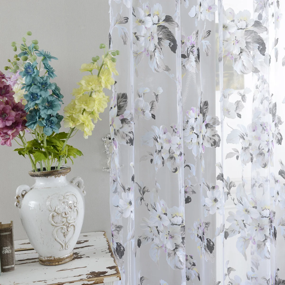 زهرة الأوركيد شير نافذة الستار أسود أبيض أنيق الأزهار طباعة غرفة المعيشة ديكور الشاش الستائر الستارة الضوء الطبيعي #6