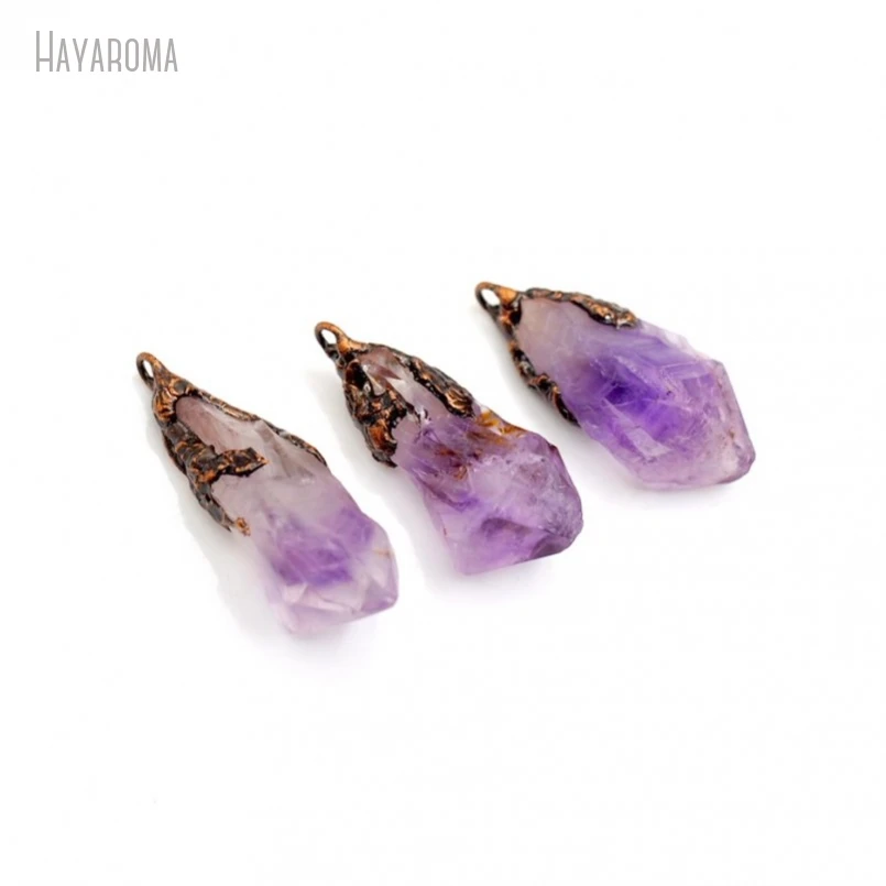 

10Pcs Antique Bronze Color Amethysts Crystal Vintage Handmade Raw Ore Jewelry Soldered Free Form Point Pendant PM50694