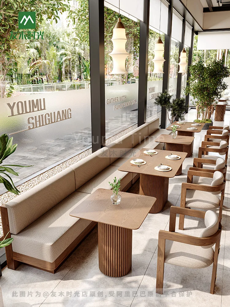

Customized western restaurant wall booth sofa tea house tea restaurant table and chair combination modern Chinese restaurant boo