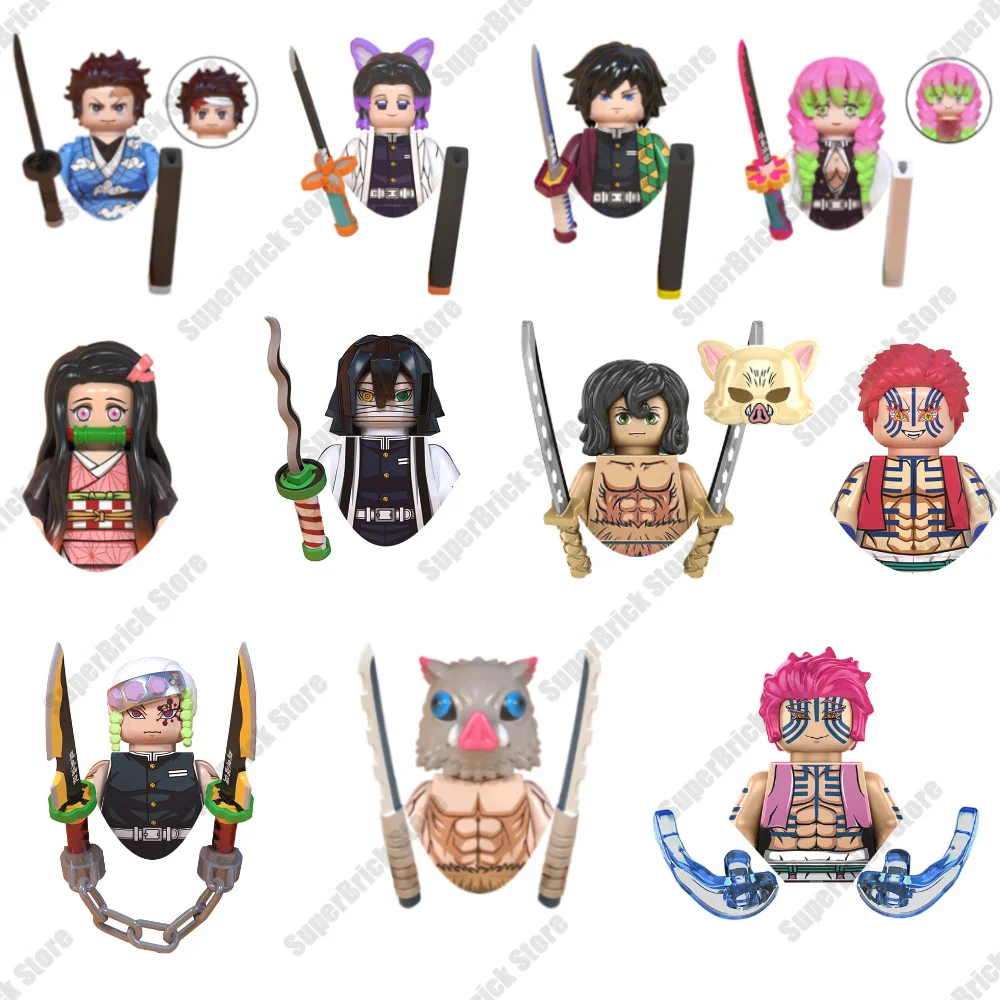 Anime Demon Slayer Tanjirou Nezuko Kanao Akaza Kyoujurou Cartoon Action Mugen Train Mini Toy Figures Building Block Sets Gifts