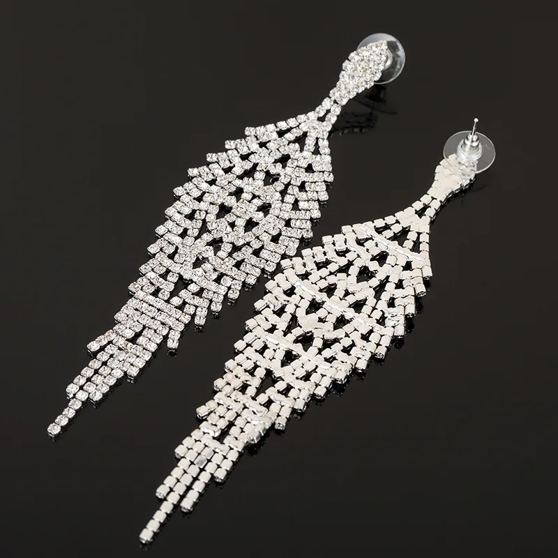 TREAZY Luxury Rhinestone Big Statement Earrings for Women Hollow Leaf Shape Crystal Long Drop Earrings Hanging Wedding Jewelry