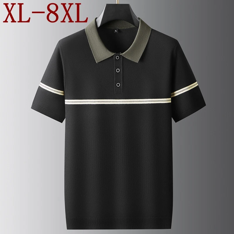 

8XL 7XL 6XL 2025 Новый осенний элитный роскошный мягкий свитер для мужчин с короткими рукавами и лацканами, пуловеры для мужчин, повседневная свободная мужская одежда