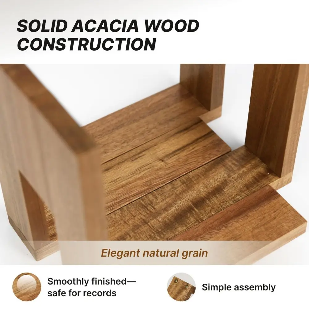 Solid Acacia Wood Vinyl Record Holder Expandable Adjustable Divider Album Storage Rack Smooth Surface Elegant LP Display Stand