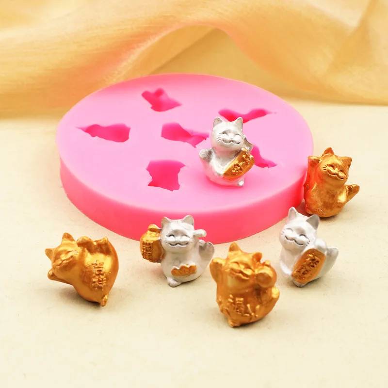 6 Auspicious Lucky Cat Silicone Mold Chocolate New Year Spring Festival Birthday Cake Decoration Ornament 17-69