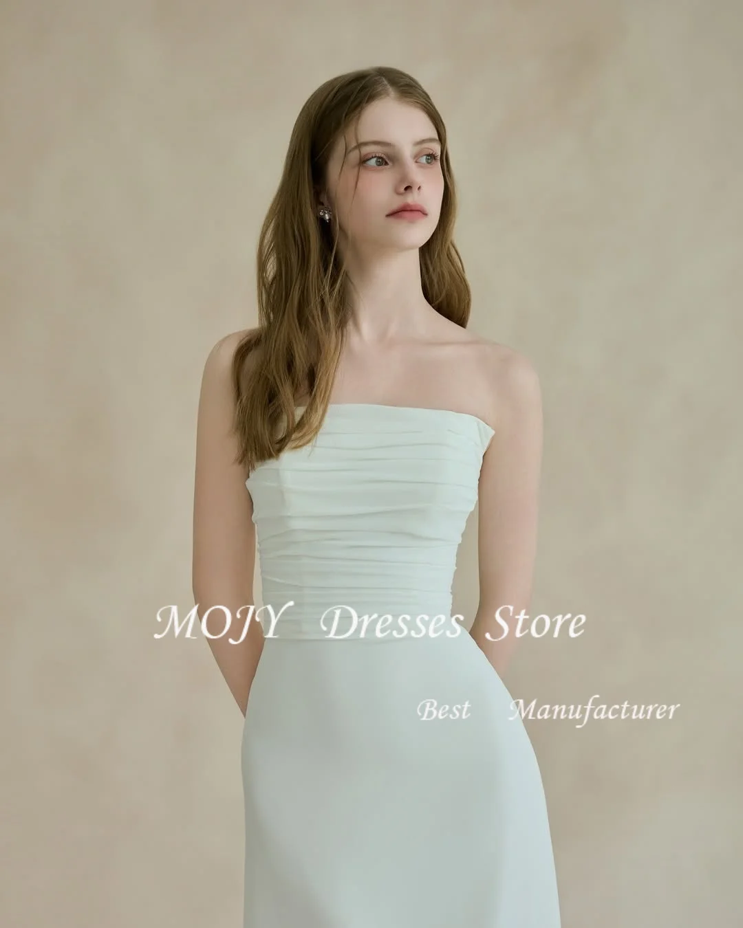 Mojy Eenvoudige Zijde Satijn Trouwjurk Strapless Mouwloze Bruidsjurk Koreaanse Trouwjurken Fotoshoot Aangepaste ieniajara soi