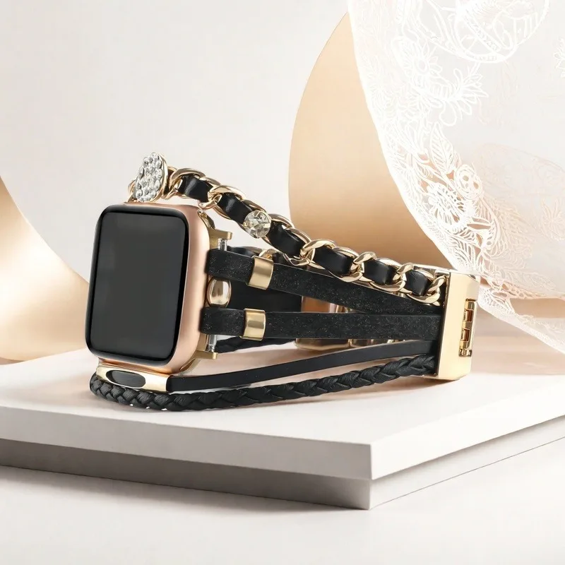 Bohemia Armband für Apple Watch 12 11 10 42 46mm 49 45 44 41 40 38mm Damen Lederarmband iWatch Series 9 8 7 6 5 4 3 SE
