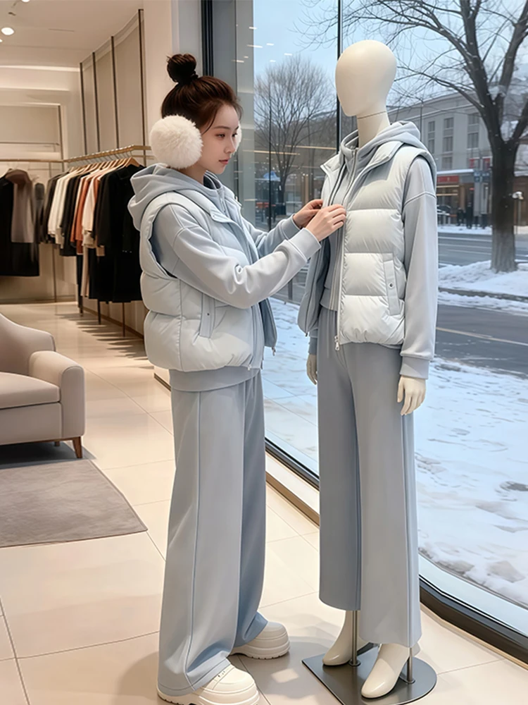 

Fashionable Korean Style Women's Winter Casual Three-Piece Set High Quality Loose Fit Elegant Personality Upper Body And Pants