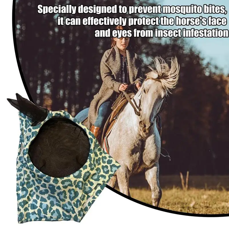 Paardenvlieg Hoes Luipaardprint Patroon Paardensport Muggen Repeller Hoes Ademende Gezichtsbescherming Voor Paard Anti-Bite Paard