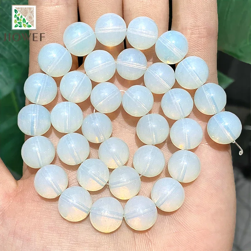 White Opal Stone Glass Round Beads DIY Natural Stone Bracelet Earrings Accessories for Jewelry Making 15\'\' Strand 4/6/8/10/12mm