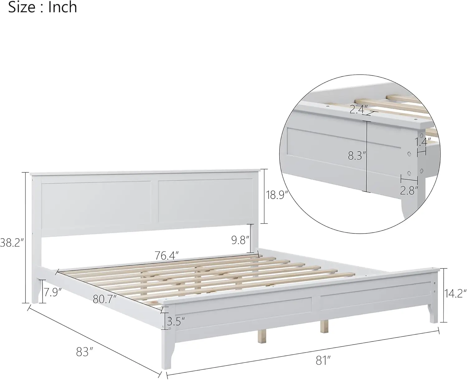 Wood Platform Bed, Platform Bed With Headboard And Footboard, Modern Solid Bed Frame For Bedroom, No Box Spring Required, King