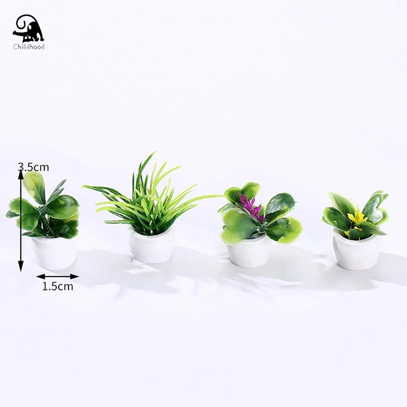 4Pcs 1:12 Dollhouse Miniature Green Plant Pot Mini Plastic Simulation Flower Pots Model Home Decor Doll House Accessories