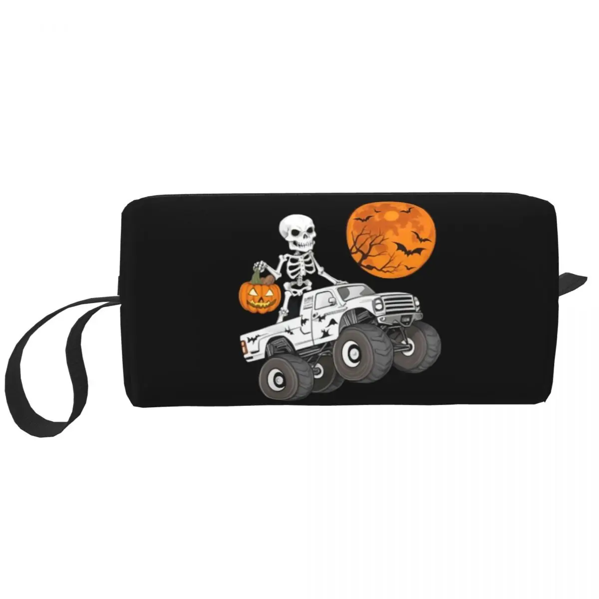 Custom Halloween Skeleton Monster Truck Travel Cosmetic Bag for Women Makeup Toiletry Organizer Ladies Beauty Storage Dopp Kit