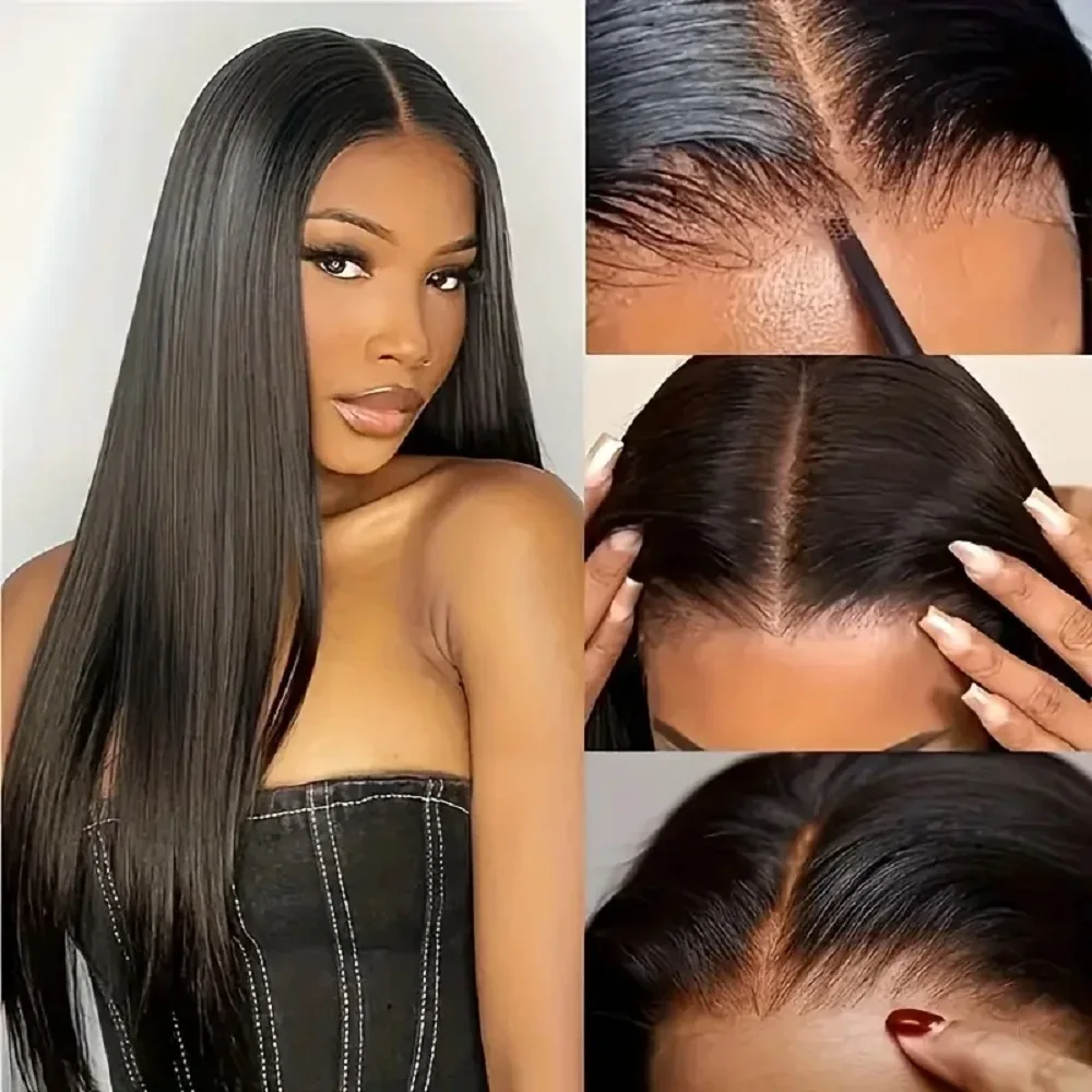 7x6 HD Glueless Straight Closure Full Lace Wigs For Women Ready To Wear Straight Human Hair Wig 200 Density 44 46 Inch Remy Hair view 4