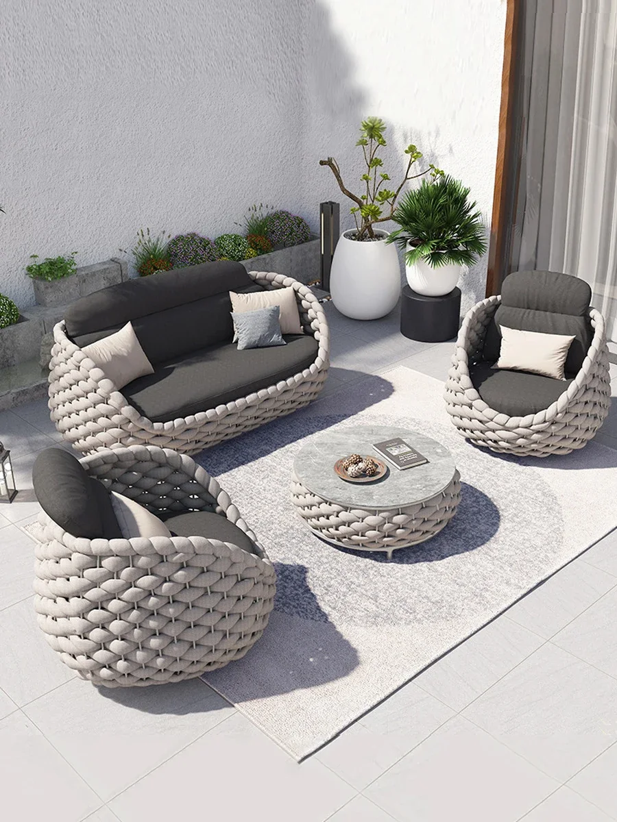 

Outdoor sofa courtyard villa balcony rattan chair outdoor balcony furniture open-air garden waterproof sunscreen rattan leisure