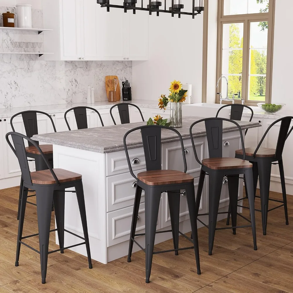 Metal Bar Stools com Costas, Counter Altura Barstools, Farmhouse, 4 ", 26", Conjunto