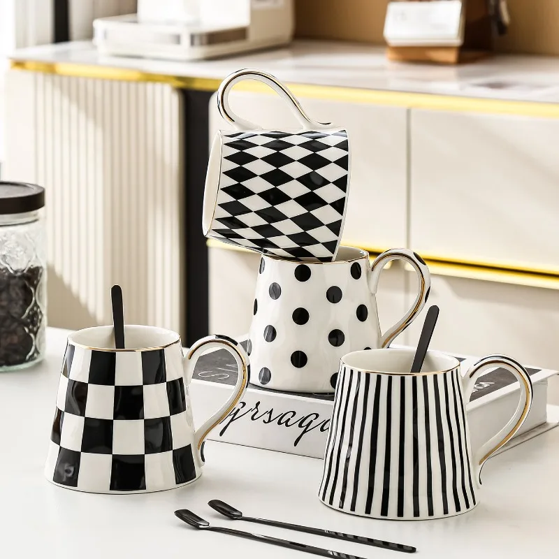 Nordic Black and White Ceramic Mug Ornaments Living Room Kitchen Dining Table Coffee Cup Breakfast Milk Cup Home Decoration