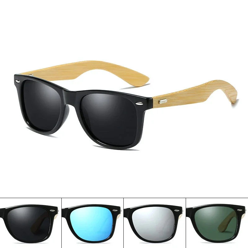 Fashionable Bamboo Wood Sunglasses Men Women Classic Square Vintage Driving Sun Glasses Black Fishing Eyewear UV400 Eyepieces