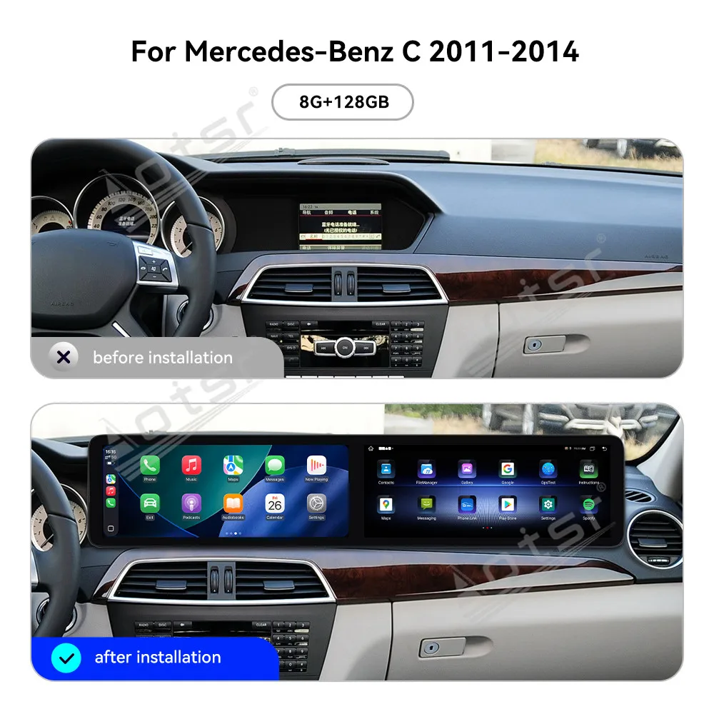 8+128G 12.3+12.3 inch Dual HD Screen Android13 Radio For Mercedes-Benz C-Class 2011-2014 Carplay Sound GPS Navigation Multimedia