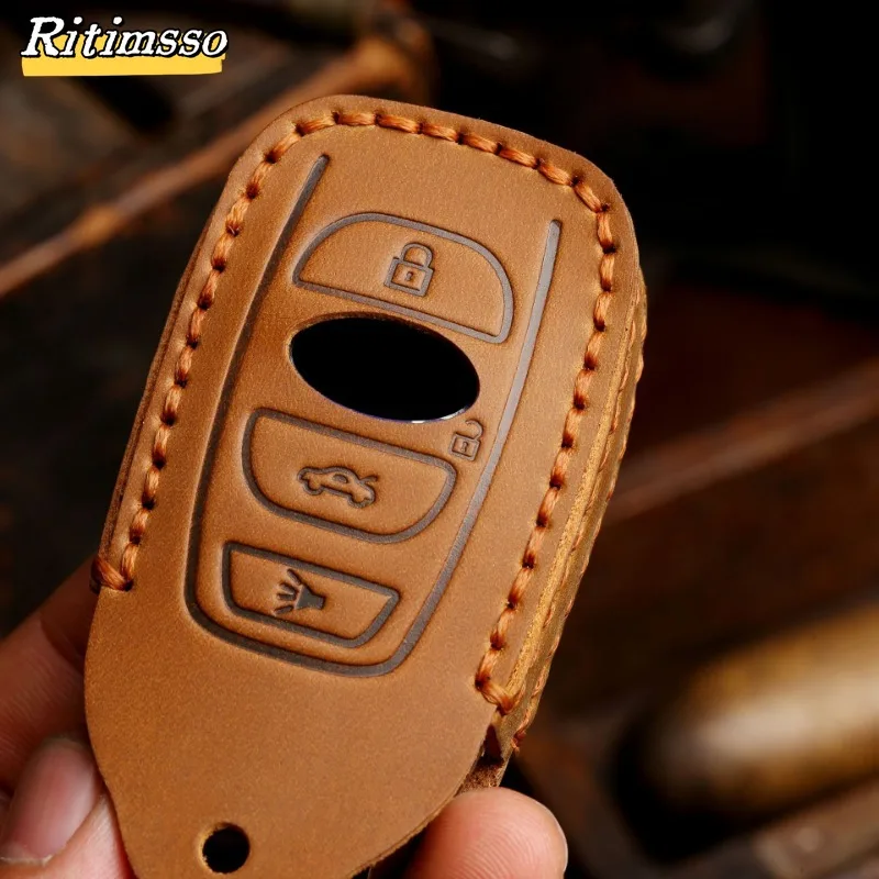 Handmade Leather Car Key Case Cover Set for Subaru Legacy Impreza Forester Xv Trezia BRZ Wrx Levorg Outback 3 4 Buttons Keychain