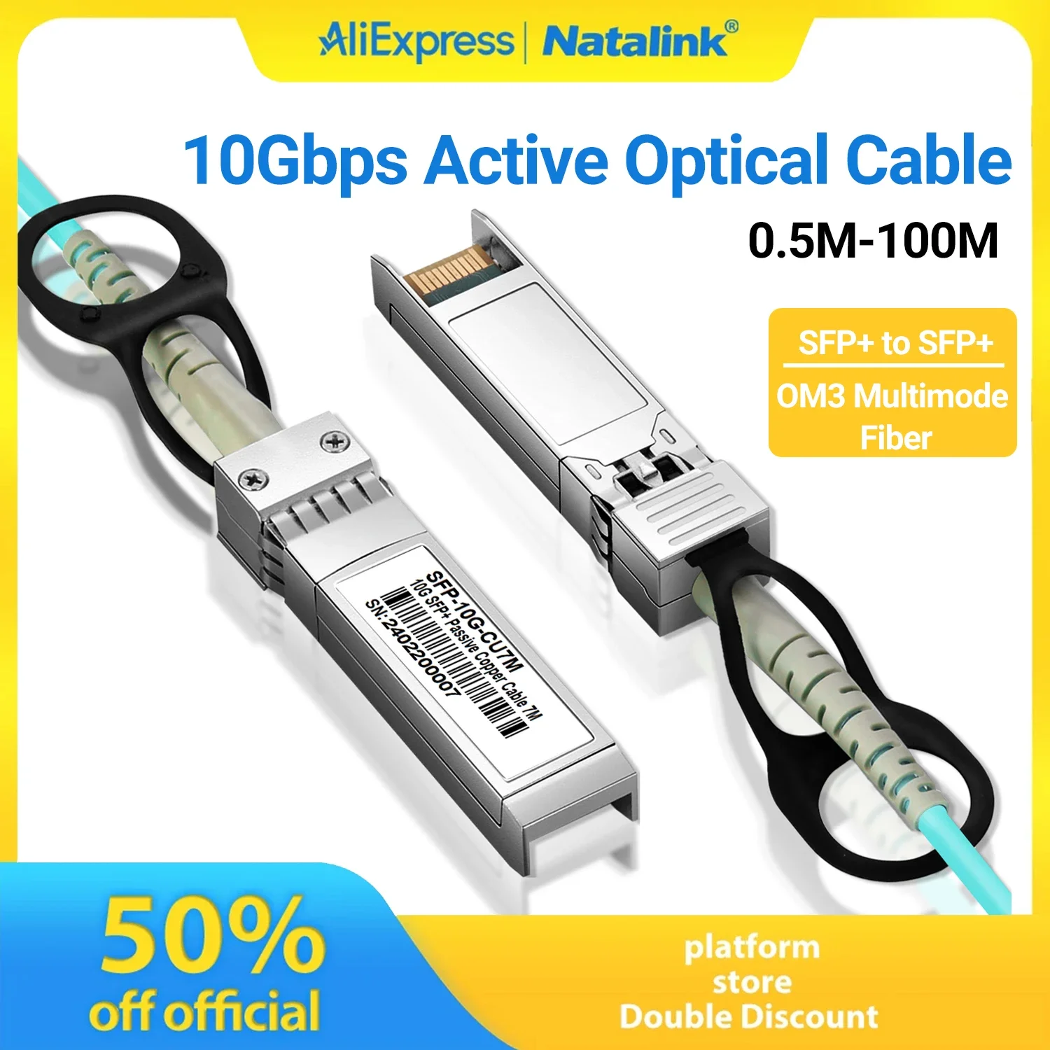 Cable Óptico Activo SFP+ AOC de 10G Natalink, Fibra Multimodo OM3, SFP+ a SFP+, Compatible con Switches Cisco, Huawei, MikroTik, HP