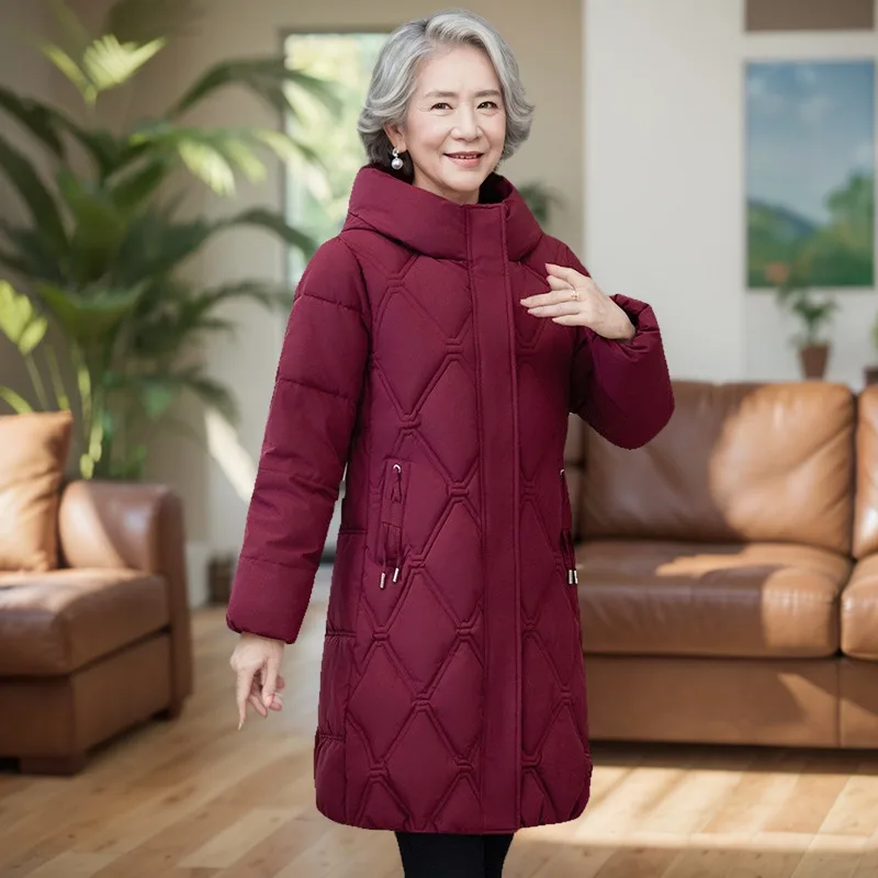 2024 New Autumn Winter Mother Long Women's Plus Size Down Jacket For The Elderly Cotton Jacket Age Reduction Warm