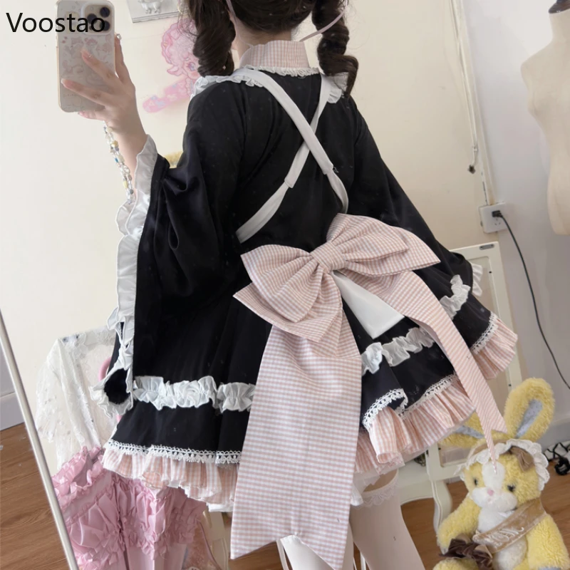 Anime Lolita Maid Dress Set Women Sweet Japanese Kimono Halloween Cat Cosplay Costumes Party Dresses Gothic Y2k Girls Cute Dress