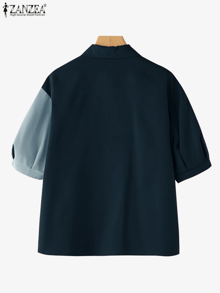 Camicie moda ZANZEA Donna Manica corta Patchwork di colore Tunica Top 2025 Bottoni estivi Collo con risvolto Camicetta casual Abbigliamento coreano