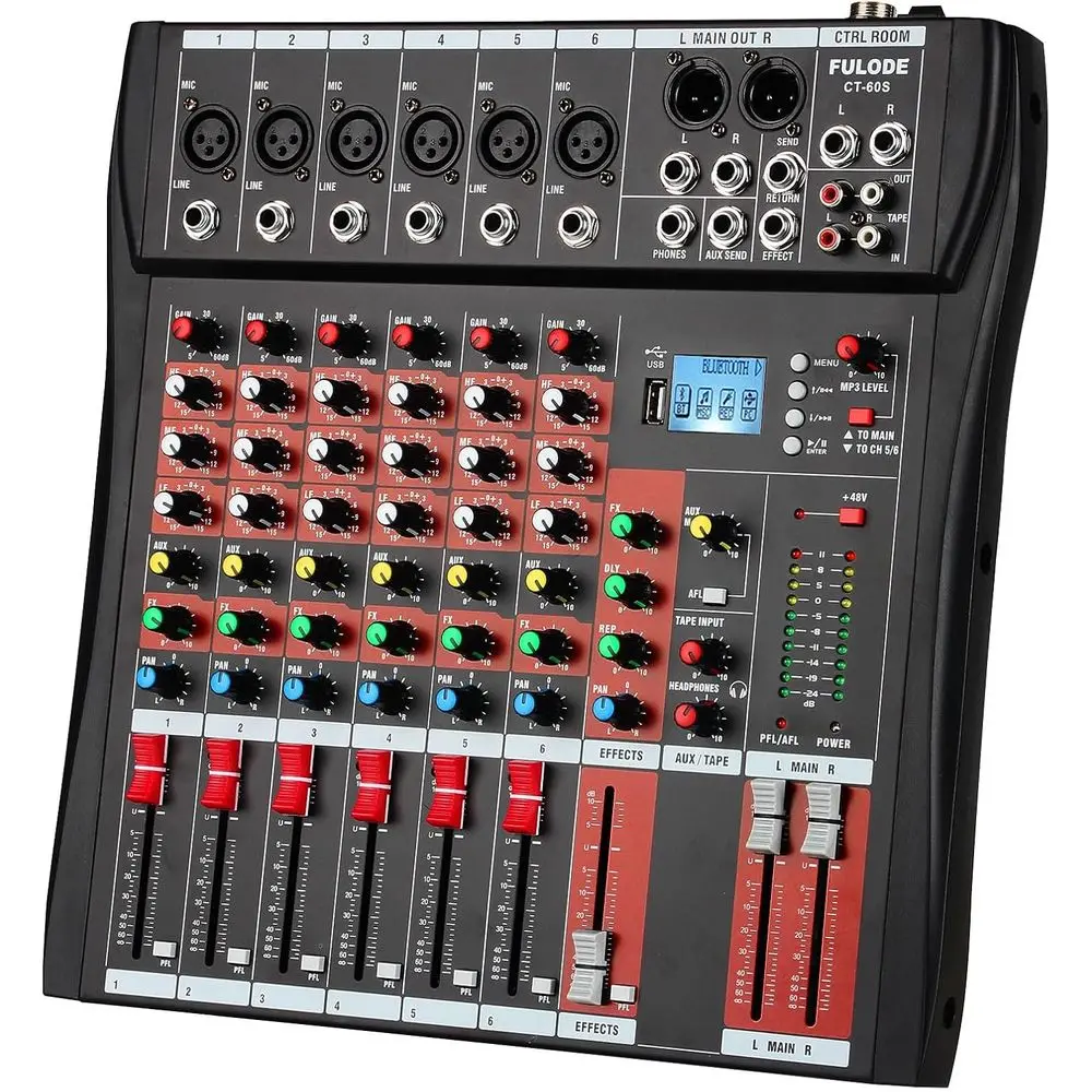 

6-Channel Audio Mixer with Pro Features, Bluetooth, USB Recording, Phantom Power for Music, DJ, Karaoke & Live Performances